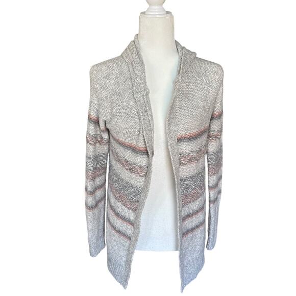 Abercrombie Kids Hooded Open Front Knit Cardigan Sweater Gray Stripe 13/14 - Picture 5 of 10